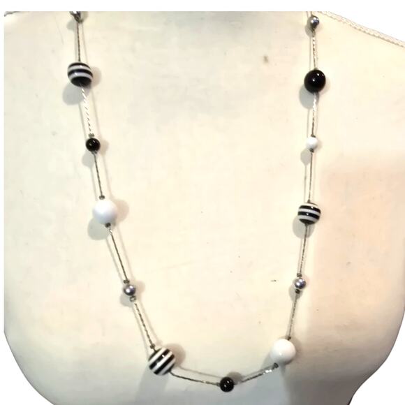 Necklace Vintage Long Beaded Striped Ball Silver Tone Retro Jewelry 26" SKU2135 - Picture 2 of 5